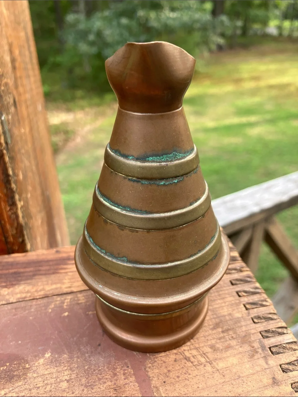 Vintage Signed Garanti Villedieu Copper & Brass Miniature Pitcher